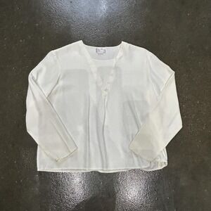 Michael Bernard Blouse Womens Medium White V Neck Long Sleeve Top Made In USA